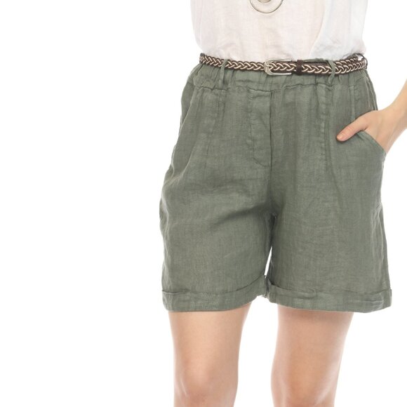 Olive Shorts with twisted Belt - Picture 2 of 5